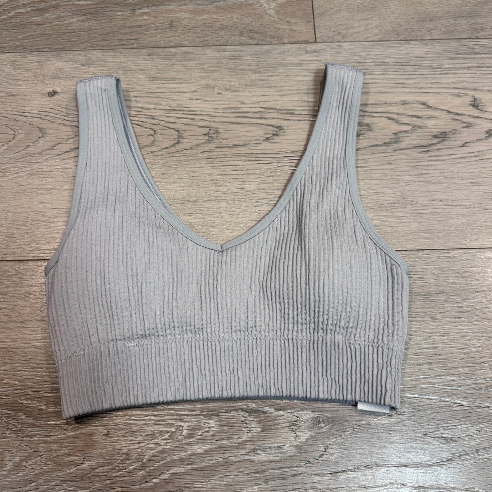 Aerie Real Good Ribbed Seamless V-Neck Bralette Light Blue Grey XSmall XS Padded